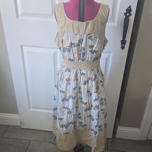 NWT Chaudry‎ KC Tan and White Resort Midi Sundress Medium  wd9